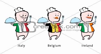 Chef of restaurant from Italy Belgium, Ireland - vector illustration