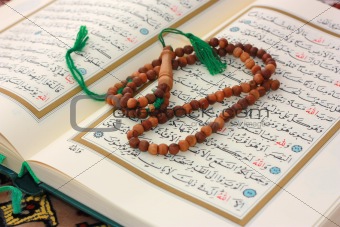 Holy Quran with wooden rosary