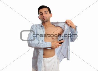 Man spraying deodorant