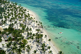 Flying over caribbean beach