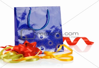 gift bag with bow and ribbons