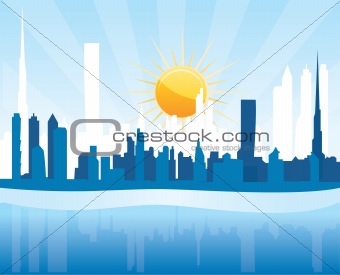Cityscape Dubai, sunrise scene with skyscrapers