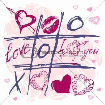 Hand drawn Tic Tac Toe Hearts, Valentine background.