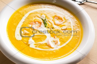pumpkin and shrimps cream soup