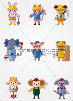 Cartoon animal worker icons,Building industry