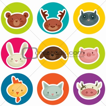 cartoon animal head stickers