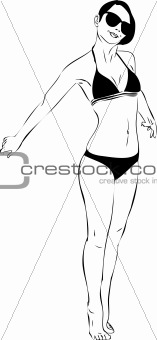barefoot girl with dark glasses and black bikini