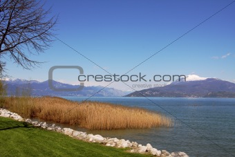 View on Lake Garda and mountains in Sirmione.