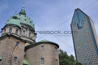 Cathedral & Skyscraper in Montreal, Quebec