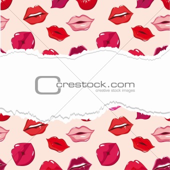 Torn seamless pattern, print of lips.