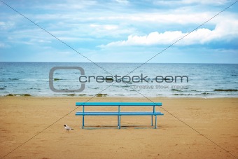 blue wooden bench
