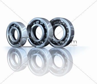 Ball bearings on reflective background isolated