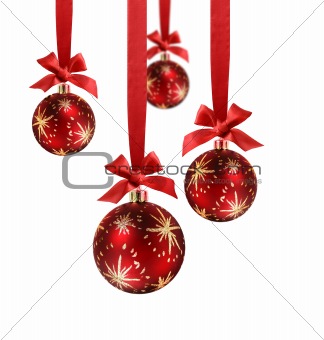 Christmas balls red ribbon