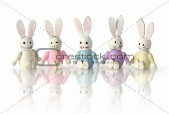 Funny bunnies in row