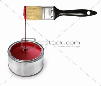 Red paint dripping brush