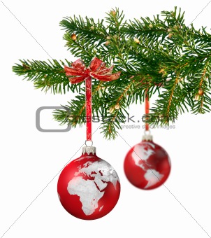 World glass balls on Christmas tree