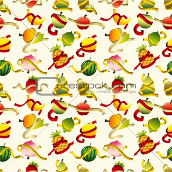 fresh fruit and ruler health seamless pattern