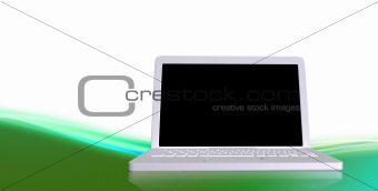 White laptop with black screen