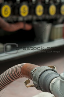 Fuel truck which refill. Hose close up