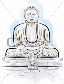 Drawing color giant Buddha monument in Kamakura, Japan. Vector i
