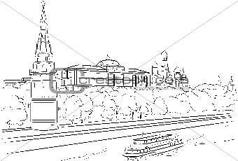 Big Palace of Moscow Kremlin with Moscow river