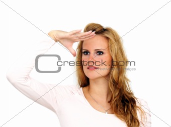 Young girl portrait with arm on forehead