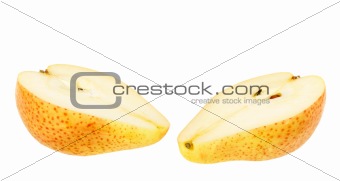 Two a red-yellow slices of pear
