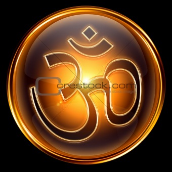 Om Symbol icon golden, isolated on black background.