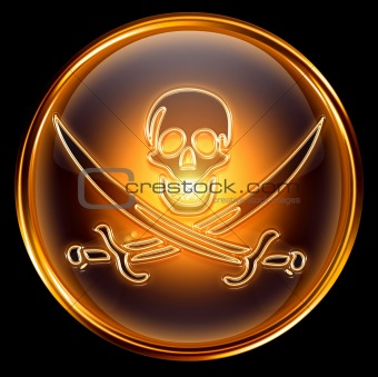 Pirate icon gold, isolated on black background