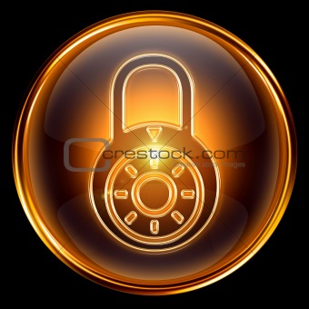  Lock closed icon gold, isolated on black background