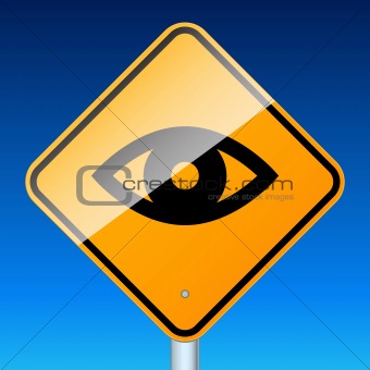 Road surveillance sign on blue