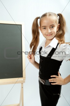 Girl and clear blackboard