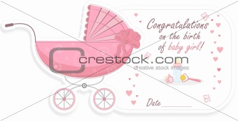 Stroller for baby girl, vector illustration