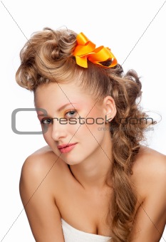 beautiful girl with an elegant hairstyle
