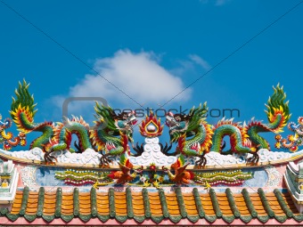 Dragon sculpture on roof of temple 