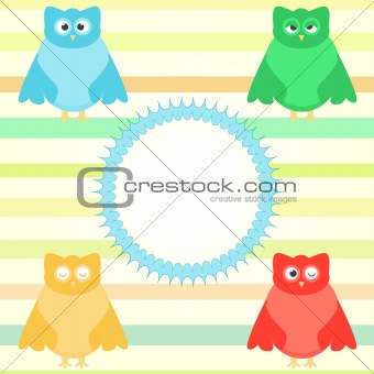 cute cartoon owl set on colorful background