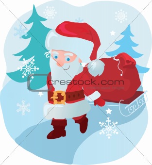 Santa with gifts in forest