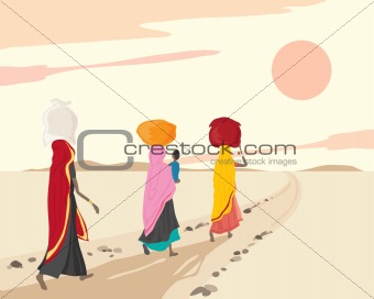 women carrying bundles