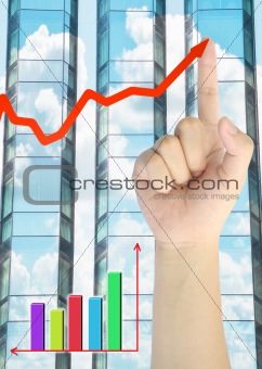 hand pushing a business graph on a touch screen interface