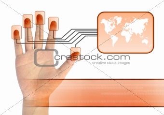 businessman scanning of a finger on a touch screen interface