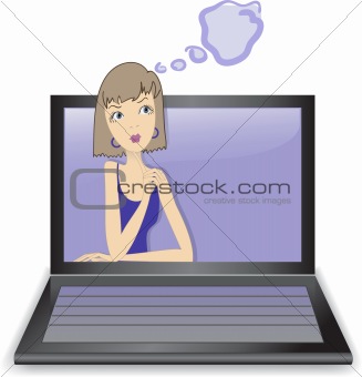 Thoughtful girl in a laptop