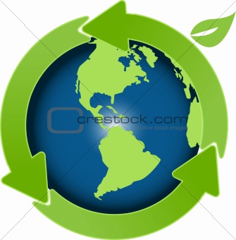 globe and green arrows