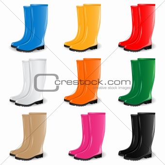Colored rubber boots vector set