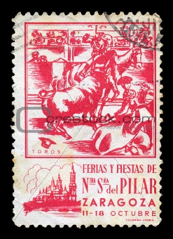 bullfighting vintage postage stamp