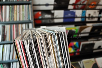 vinyl records at record store