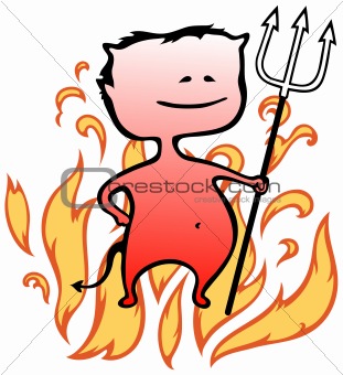 Little devil with flames in background - Halloween - vector illustration in cartoon style