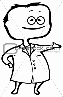 Young smiling scientist in cartoon type isolated on white - vector illustration