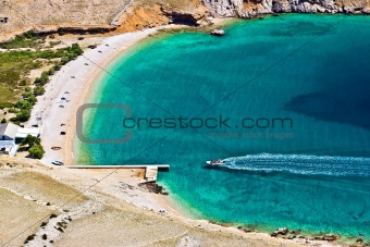 Vela luka turquoise beach aerial, Krk, Croatia