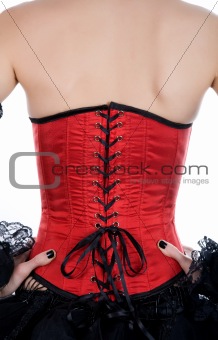 Close-up shot of red corset  