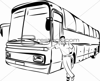 sketch of a man near his bus driver